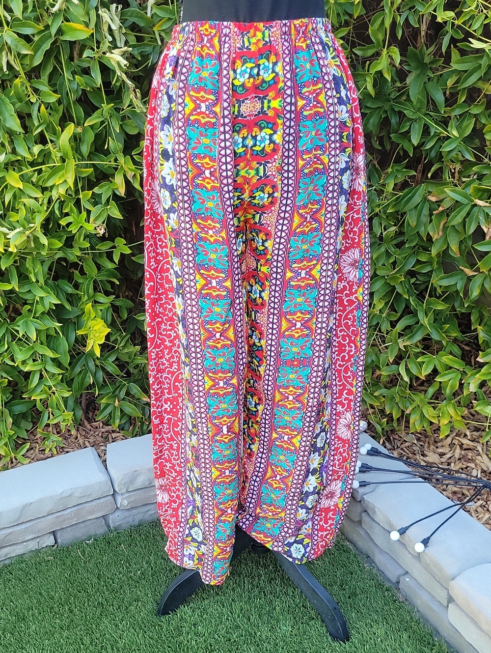 Colorful Striped And Floral 100% Silk Women's Boho Pants